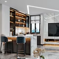 Modern Open Bar Area Interior Design With Bar Stools Wine Racks And Ambient Lighting 3d model