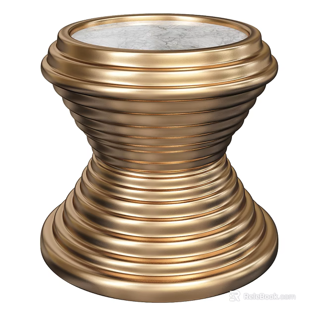 Elegant Modern Golden Ribbed Side Table With Smooth Marble Top Design 3d model 