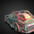 Vibrant Modified Car With Colorful Graffiti Art Street Style Design And Roof Mounted Device