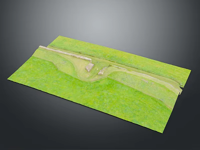 Scenic Natural Landscape With Winding River Flowing Through Lush Green Grassland 3d model