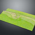 Scenic Natural Landscape With Winding River Flowing Through Lush Green Grassland