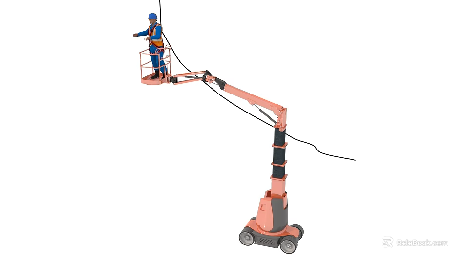 Aerial Work Platform With Boom Lift And Worker Performing Elevated Operation 3d model 