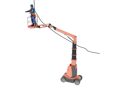 Aerial Work Platform With Boom Lift And Worker Performing Elevated Operation 3d model