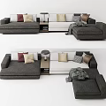Modern Sectional Sofa With Gray And White Fabric Decorative Pillows Side Table And Throw Blanket 3d model