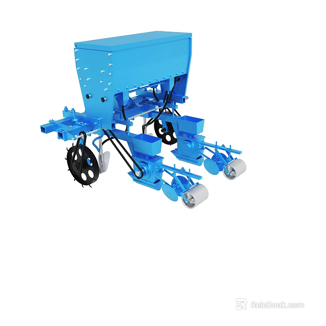 Efficient Blue Agricultural Seeder Machine With Wheels And Planting Components 3d model