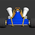 Blue Go Kart With Orange Seat Large Wheels And Silver Exhaust Pipes