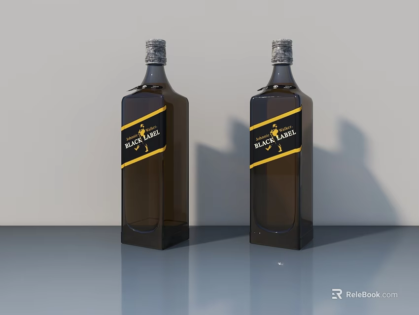 Johnnie Walker Whiskey Brown Bottles With Black Label Yellow Stripe Gray Cap On Gray Surface 3d model 