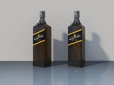 Johnnie Walker Whiskey Brown Bottles With Black Label Yellow Stripe Gray Cap On Gray Surface 3d model