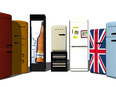 Colorful Retro Fridge Freezer Collection With Vintage Designs And Decorative Patterns 3d model