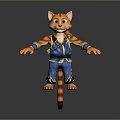 Cartoon Cat Character In Blue Outfit Riding Unicycle With Yellow Stripes
