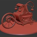 Cartoon Style Pumpkin Carriage Scene With Hanging Pumpkins Wooden Wheels Small Window And Items Inside