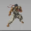 Muscular Fighting Character In White Martial Arts Uniform With Red Headband And Dynamic Combat Stance
