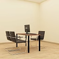 Brown Wooden Office Desk With Computer Monitor Mouse Phone Black Chair And Blue Pink Folders