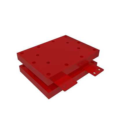 Red Stacked Square Metal Plates Mechanical Component With Multiple Holes 3d model