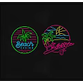 Neon Decorative Lights With Circular Design Palm Trees Beach Miami Theme 3d model