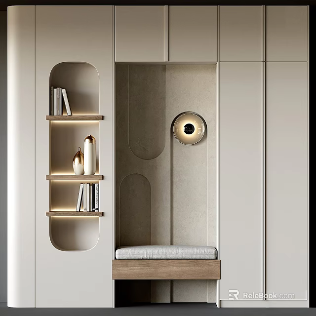 Modern Entryway Cabinet Sideboard Design With Built in Lighting And Shelf Storage 3d model 