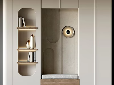 Modern Entryway Cabinet Sideboard Design With Built in Lighting And Shelf Storage 3d model