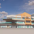 Modern Building Exterior Wall With Glass Windows Wooden Accents And Multi Level Design