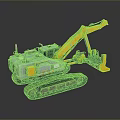 Utility Vehicle With Crawler Track Yellow Boom And Front Bucket Gray Body