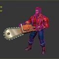 Bearded Man Wearing Red Cap Red Shirt Blue Pants Holding Orange Chainsaw