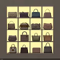 Elegant Bag Display Case Featuring Multiple Designer Handbags In Various Colors And Styles 3d model