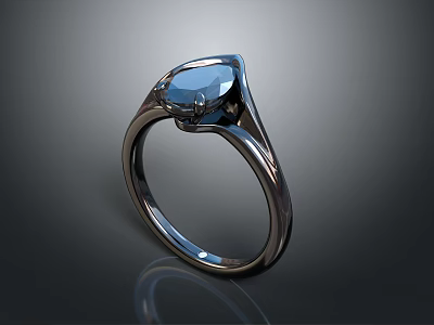 Elegant Stylish Ring Accessory With Blue Gemstone And Metallic Band Design 3d model