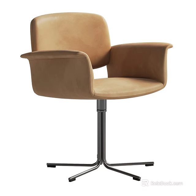 Modern Table and Chair Set with Beige Upholstered Armchair and Metal Base 3d model 