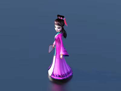 Ancient Style Game And Movie Character In Pink Traditional Costume With Hair Bun And Fan 3d model