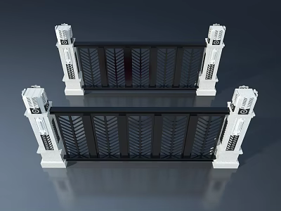 Modern Swing Door Design With Black Metal Panels And White Decorative Pillars 3d model