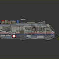 Modified Utility Vehicle With Crates Equipment And Blue White Red Stripes On Reflective Surface