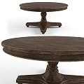 Round Dark Brown Solid Wood Coffee Table With Carved Decorative Base 3d model