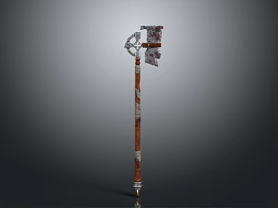 Ornate Battle Axe With Detailed Carved Handle And Decorative Head Design 3d model