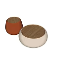 Modern Round Orange and White Coffee Table with Wooden Top and Leather Sides Design