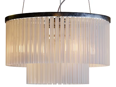 Modern Double Layer Circular Chandelier With White Elongated Strip Shades And Black Metal Ring 3d model