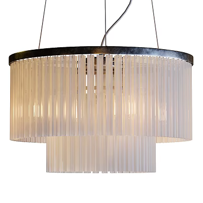 Modern Double Layer Circular Chandelier With White Elongated Strip Shades And Black Metal Ring 3d model