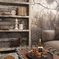 Industrial Style Living Dining Room With Arched Windows Brick Wall And Mountain View