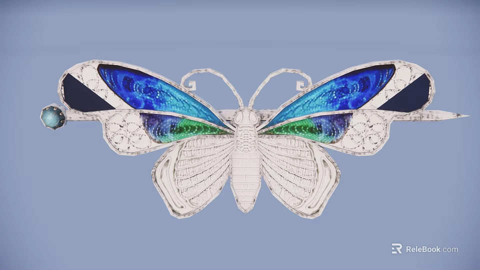 Butterfly Shaped Silver Jewelry With Colorful Blue Green Enamel Wings Design 3d model 