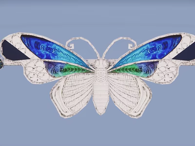 Butterfly Shaped Silver Jewelry With Colorful Blue Green Enamel Wings Design 3d model