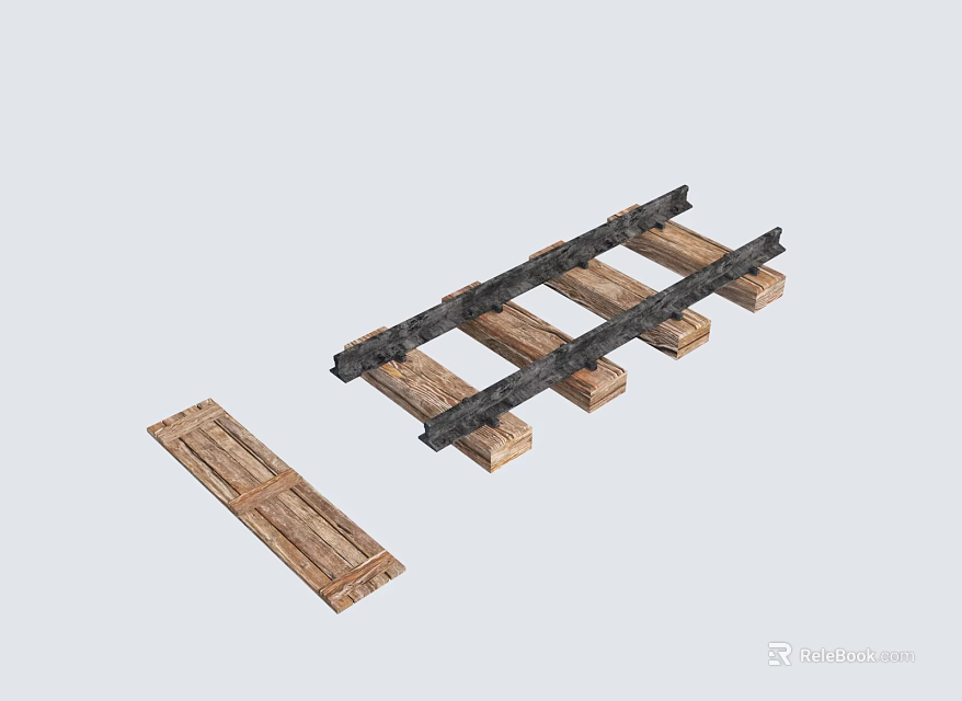 Road Infrastructure Components Featuring Steel Rails Wooden Sleepers And Separated Sleeper 3d model 