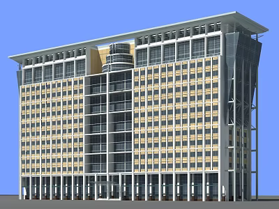 Modern High Rise Hotel Building With Rows Of Glass Windows And Yellow Gray Facade 3d model