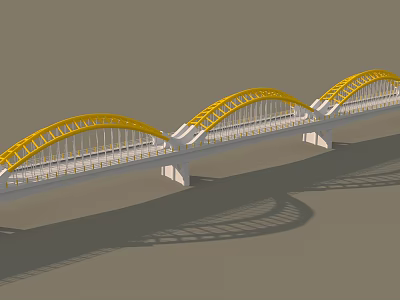 Modern Bridge Featuring Three Yellow Arches And White Railings Design 3d model