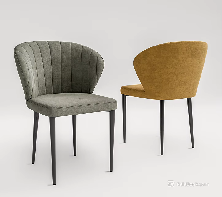 Modern Elegant Dining Chairs With Ribbed Backrest And Black Slim Legs 3d model