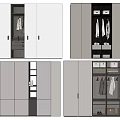 Modern Light Gray Wardrobe With Sliding Doors Hanging Rods Storage Drawers And Shelves