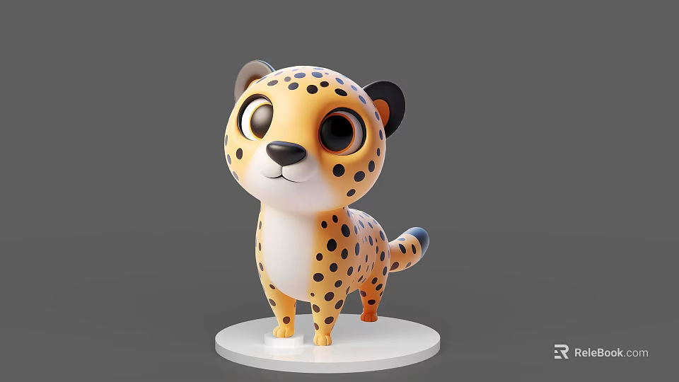 Cute Cartoon Cheetah Figure With Spotted Pattern On White Base 3d model
