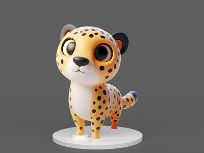 Cute Cartoon Cheetah Figure With Spotted Pattern On White Base 3d model