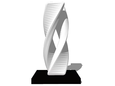 Modern Abstract White Twisted Sculpture With Striped Design On Black Base 3d model