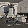 Home Living Room Multi-person Sofa Leisure Sofa Low Stool Chandelier Coffee Table Side Table Single Person Sofa 3d model