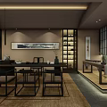 Chinese Style Private Room Interior Design With Tables Chairs And Decorative Painting