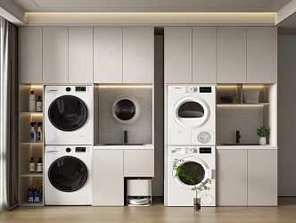 Cream wind household balcony washing machine cabinet 3d model