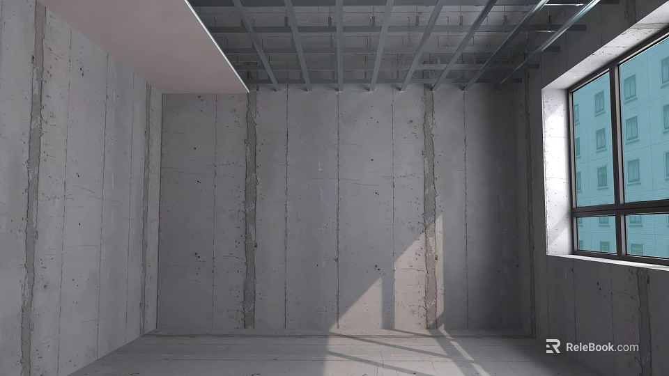 Unfinished Room Ceiling Under Construction With Metal Frame Structure And Concrete Walls 3d model 